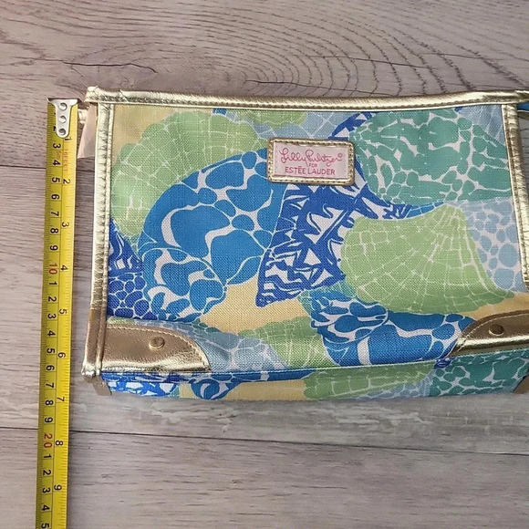 Lilly Pulitzer For Estee Lauder Green Blue Yellow Abstract Floral Zippered Pouch - Picture 9 of 10